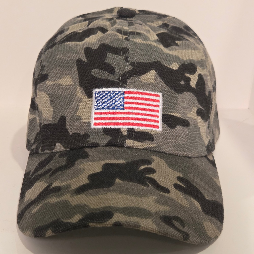 American Flag Camo Baseball Cap Grey Green Camouflage Adjustable Tactical Hat